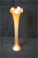 Orange Iridescent Carnival Glass Vase