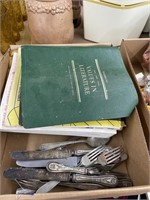 Box of Manuals & Flatware