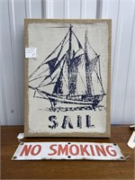 Burlap Décor 13"L x 18"W & Metal Sign 14" x 4"