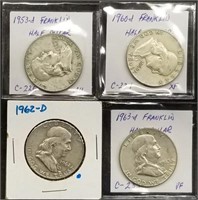 4 Franklin Silver Half Dollars in Flips
