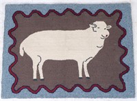 Folk Art Hooked Rug of Sheep