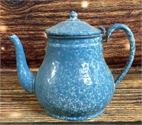Vintage 6" Graniteware Enameled Porc. Tea Pot