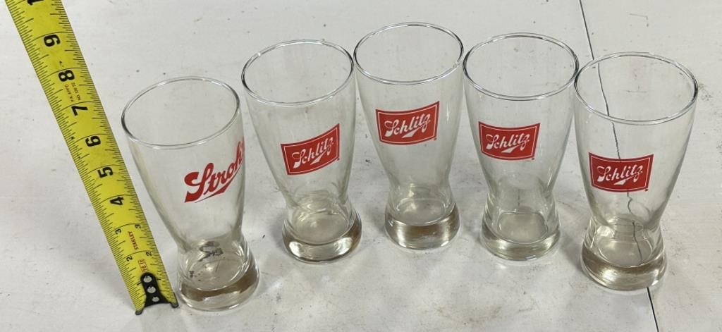 4 Schlitz & 1 Stroh's Glasses