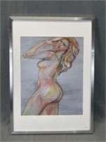 Signed Nude in Charcoal & Pencil Crayon