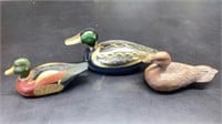 3 Mallard Duck Figurines Wood and Brass Largest