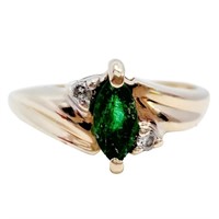Marquise Emerald & Diamond Ring 14k Gold