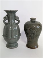 2 Fine Antique Chinese Dragon Porcelain Vases