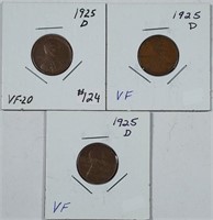 3  1925-D  Lincoln Cents   VF