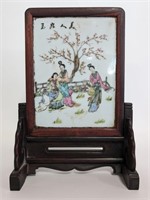 Antique Chinese Porcelain Plaque on Stand 11"H