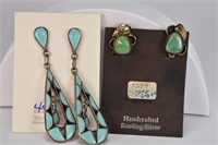 2 Pair of Earrings - Turquoise Dangles & Clip-Ons