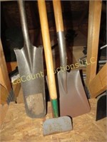 2 shovels and edger chisel scraper