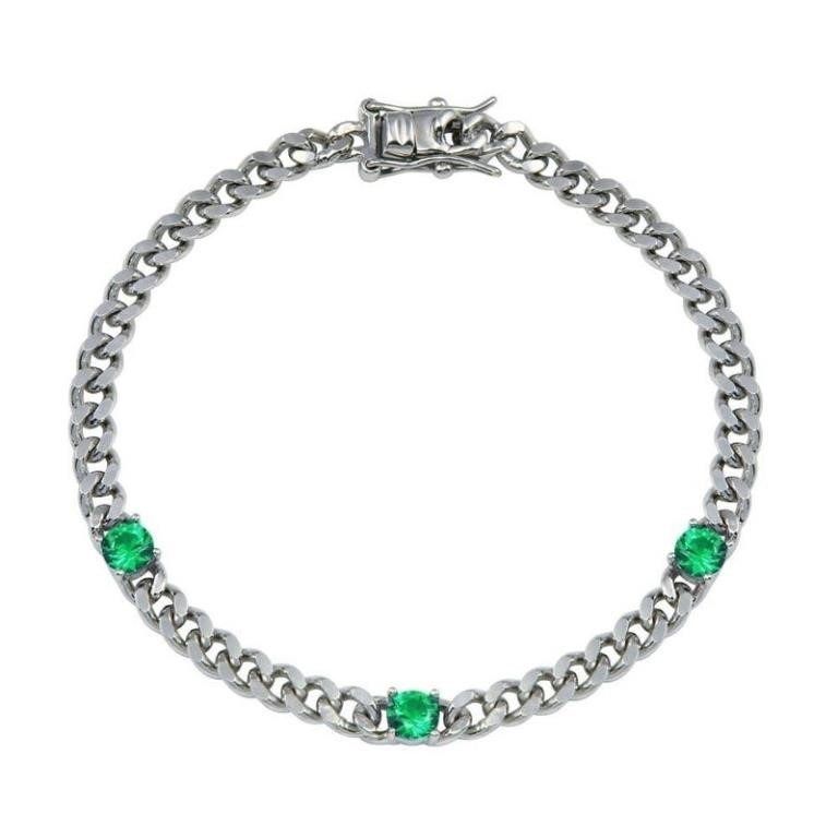 Sterling Silver Green Crystal Curb Link Bracelet