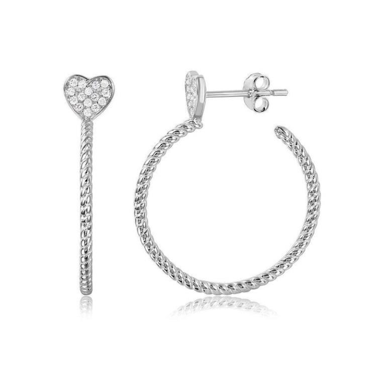 Silver Rope Designed Heart Hoop Earrings