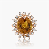 14K ROSE GOLD 5.42CT CITRINE 0.79CT DIAMOND RING