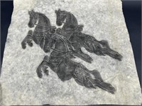 Budhist Temple Rubbing on Paper, 3 Horses