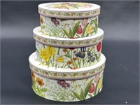 (3) Round Nesting Boxes w/ Flowers