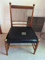 Vintage Leather Seated Oak Side Chair