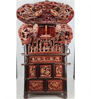 19th C Chinese Carved Hardwood Sedan Chair Gilt A