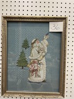 FATHER CHRISTMAS FRAMED CROSS STITCHED PICTURE