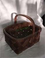 Antique oak berry basket, 8 inches tall, 9 1/2 x