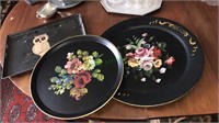 Three serving trays including to hand painted