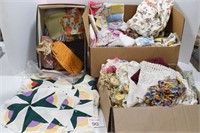 Vintage Quilt Squares & Fabric, Hankies, Doilies