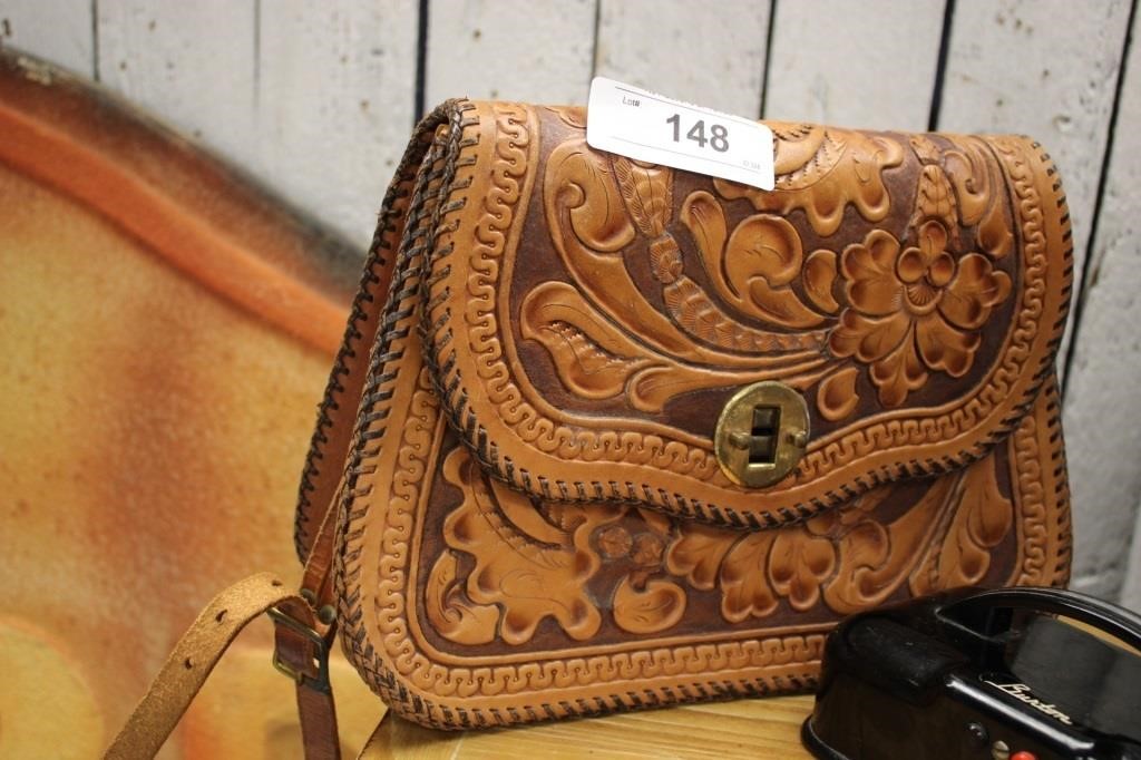 HAND TOOLED LEATHER PURSE