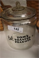 VINTAGE TOM'S COUNTER JAR WITH PEANUTS LID