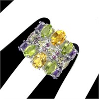 Natural Unheated  Citrine  Amethyst Sapphire Ring
