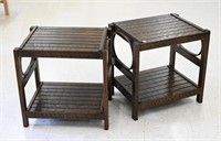 PAIR OF OAK END TABLES WITH SAW MARKS