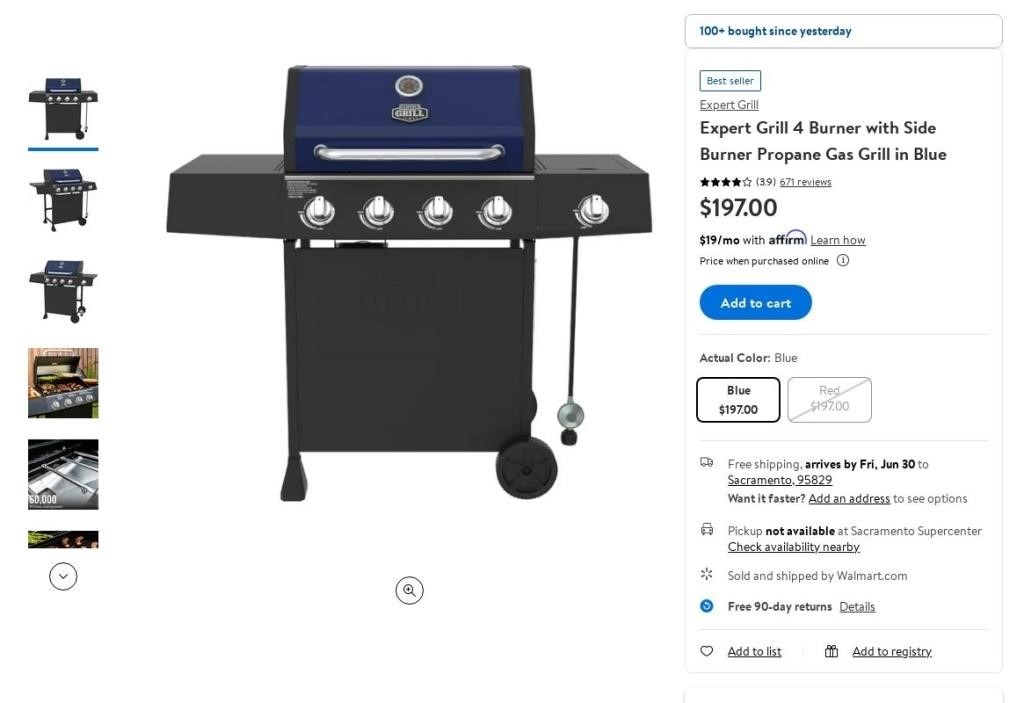 B3443  Blue Gas Grill with Side Burner