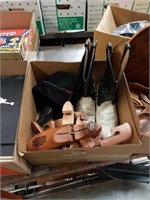 Box of boots and  Shoe stretchers
