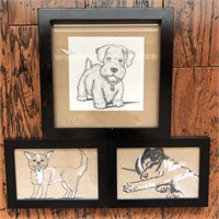 Trio Of Framed Dog Art