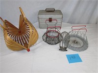 Vintage Metal Lunch Box - Wood Folding Basket