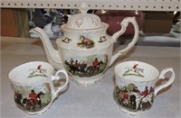 Crown Dorset Fox Hunt teapot & 2 cups