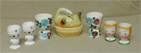 Vintage Kitsch Ceramic Egg Cups and Coddler.