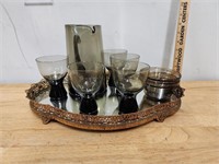 Serving Tray with Smoked Glass Pitcher  Cocktail G