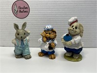 3 Adorable Resin Bunny Figurines