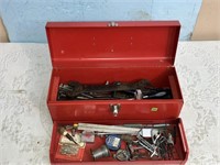 Red Toolbox w/Assorted Vintage Tools