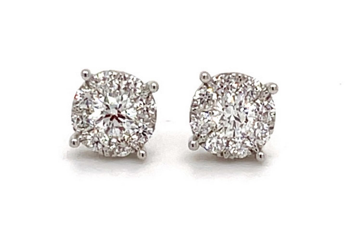 14K WHITE GOLD 0.48CT DIAMOND CLUSTER EARRINGS