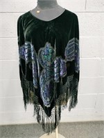 Decorative Velvet Shawl W/ Fringe