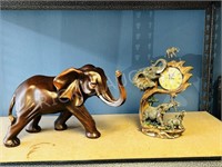 wood elephant & resin quartz clock