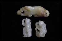 Lot of 3 Chinese Jade Carved Horse and Boys