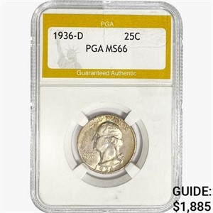 1936-D Washington Silver Quarter PGA MS66