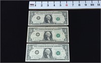 (3) 1969 Federal Reserve $1.00 (Normal Size)