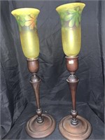 2 WOOD & GLASS 23 “ CANDLE HOLDERS