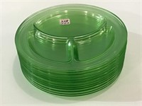 Lot of 12 Green Depression Divided Plates