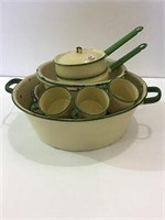 Lg. Group of Cream & Green Porcelainware