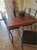 Wood Table W/ 6 Metal Frame Chairs