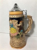 Vintage German Styled Beer Stein With Lid. Music